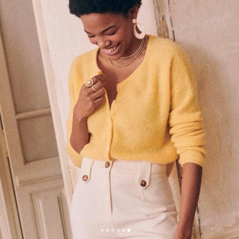 Sezane Gaspard Cardigan Jumper in Pastel Yellow